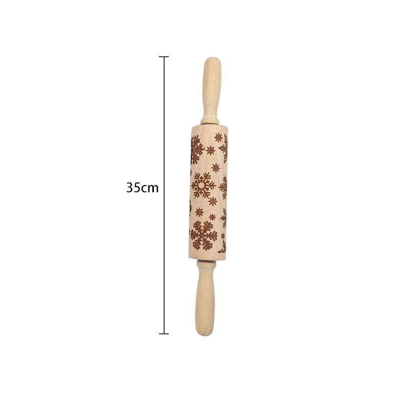 Kerst Embossing Rolling Pin Koekjes Bakken Noodle Biscuit Fondant Taart Deeg Gegraveerde Roller Rendier Houten Deegroller: 35CM Snowflake