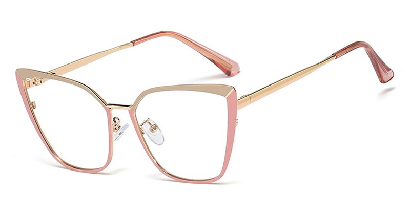 Peekaboo metal brillestel til kvinder katteøje tilbehør klar linse guld pink kvindelig brille stel recept: Lyserød med klar