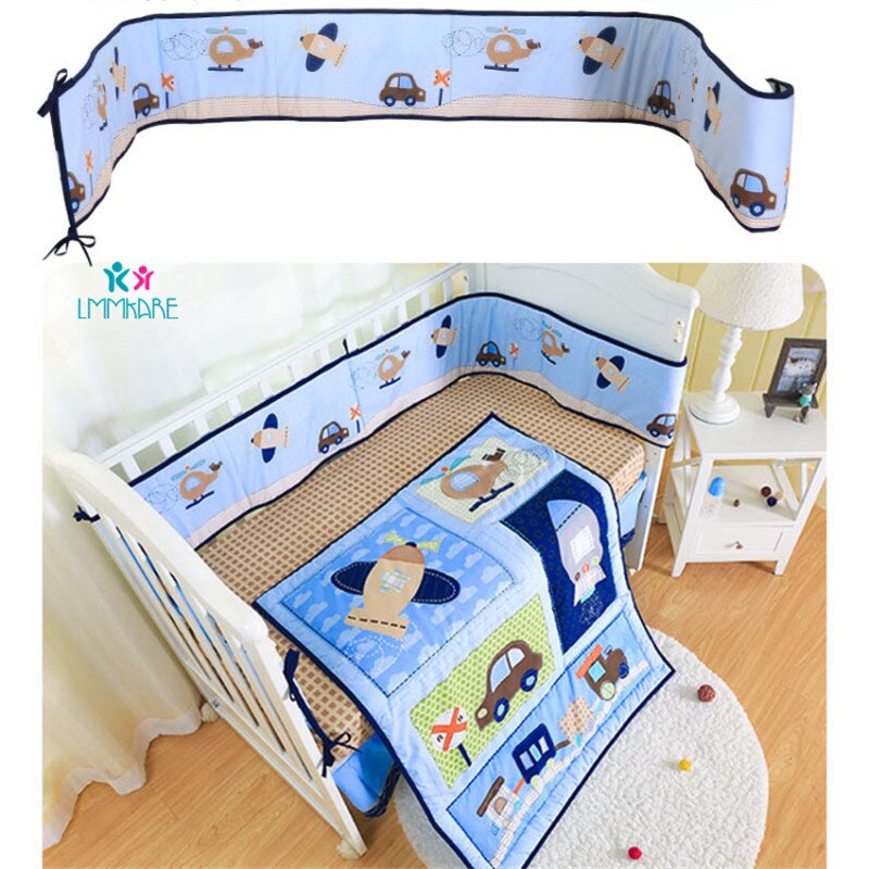 Kit de literie pour berceau de bébé, pare-chocs à volants, aile amovible, animaux de dessin animé, coussin de sécurité pour -né