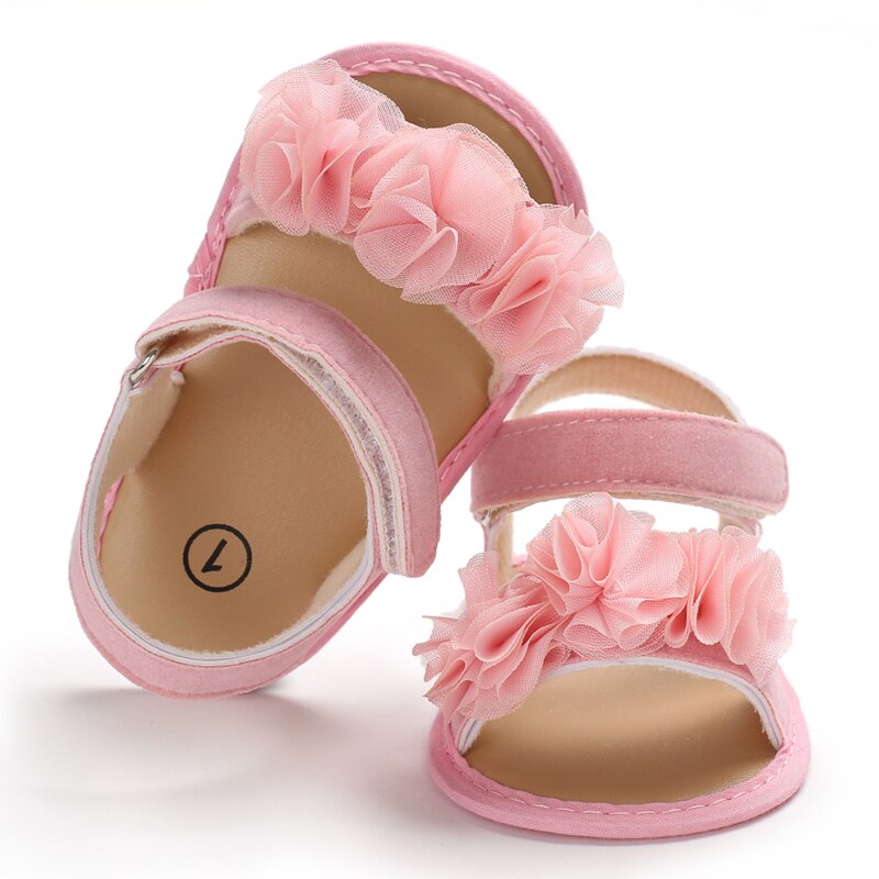 Zomer Zoete Meisje Bloem Sandalen Baby Peuter Zachte Zool Schoenen Prinses Kant Bloem Baby Meisje Schoenen Platte Zool 0-18 M: Roze / 13-18 months