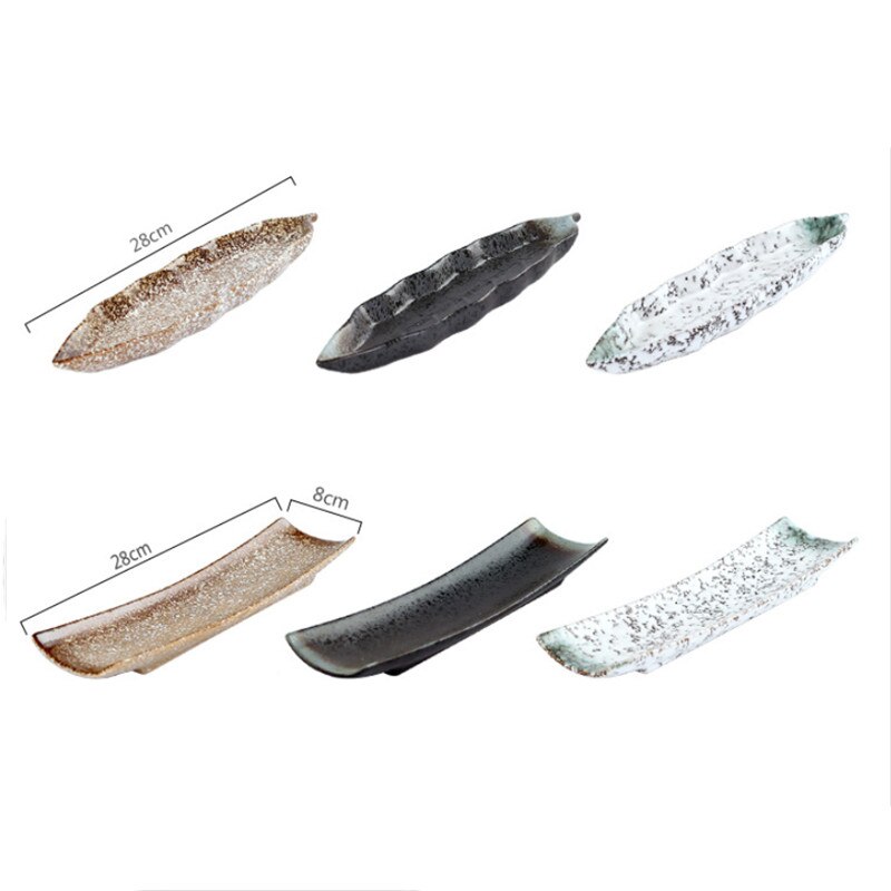 Japanese Style Ceramic Leaf Shape Sushi Plate Rectangular Fruit Dish Porcelain Snack Dessert Plate Retro Tableware