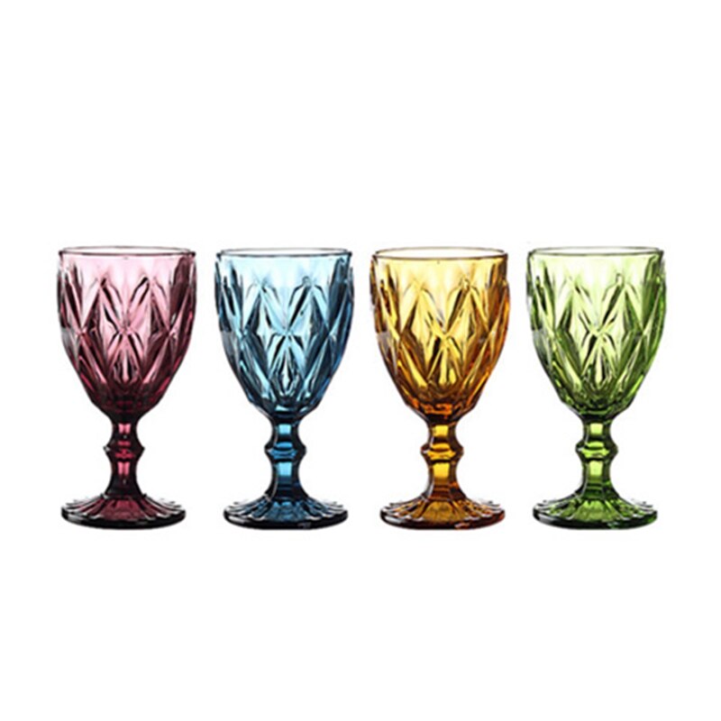 4 st set 330ml flerfärgad relief rödvinsglas kopp graverad prisma blandad färg fotbägare cocktailglas whiskykoppar