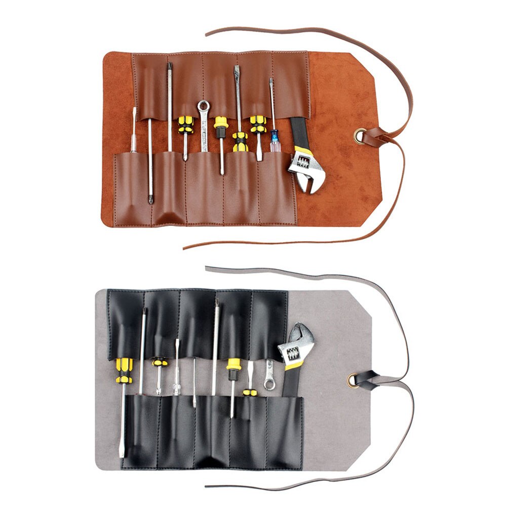 Tool Roll Leather Bag Pouch 10 Pockets Multi Purpose Organizer Wrap For Woodworking Plier Spanner Wrench Leather Tool Pouch