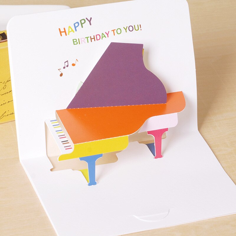 5pcs/pack Cartoon Blessing greeting Card 3D Folding Card Birthday Card Thank You Card With Envelope