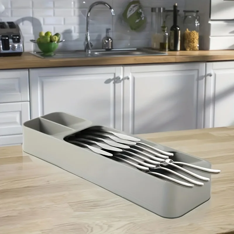 Compact Cutlery Organizer Kitchen Drawer Tray with Multiple Compartments for Forks Spoons Accessory Storage Cutlery Holder