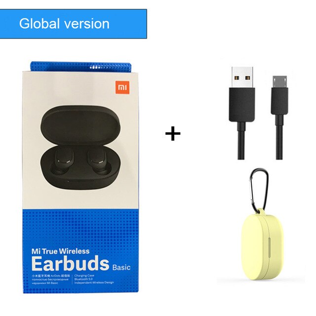 Xiaomi Redmi Airdots-auriculares TWS, inalámbricos por Bluetooth 5,0, auriculares estéreo con micrófono para cancelación activa del ruido: Glo yellow case