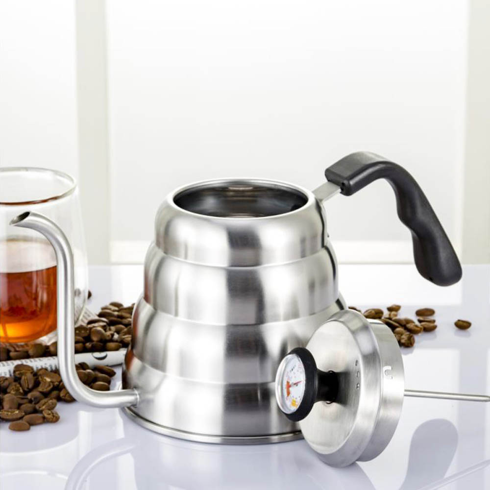 1l/1.2l te-kaffekjeler i rustfritt stål med termometer svanehals tynn tut til å helle over kaffekanne fungerer på komfyrtopp