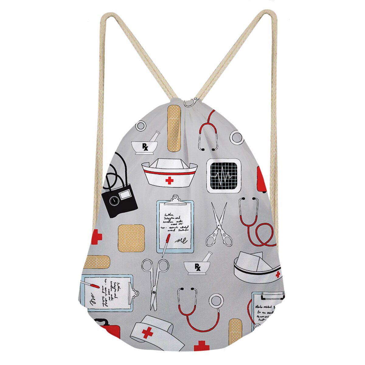 Verpleegster meisjes print trekkoord tas cartoon casual vrouwen fitness schouders rugzak lichte boodschappentassen zachte mochila: Paars 