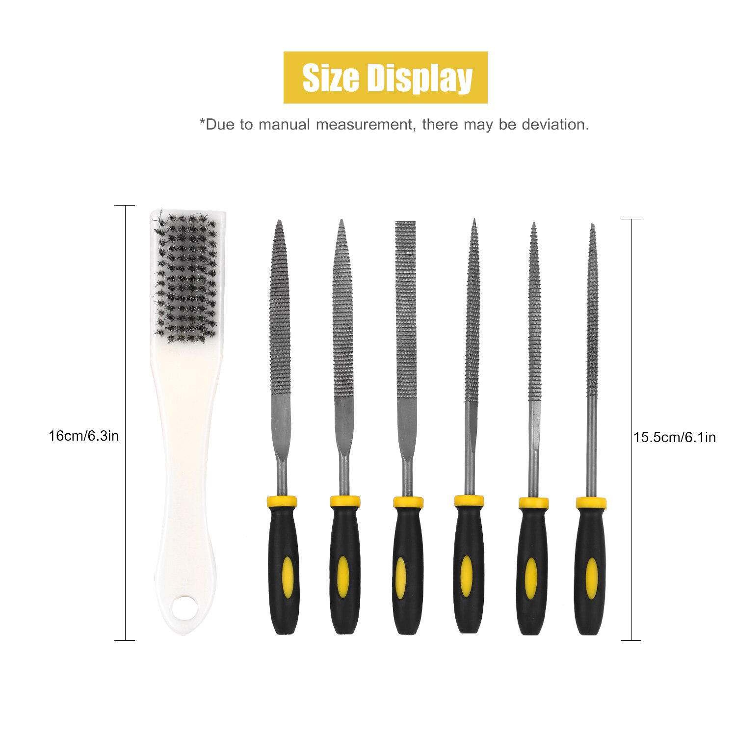 Set van 7 vijlen, inclusief 1 borstel, 1 vierkante/ronde/halfronde/driehoekige vijl, 2 platte vijlen met tas, gereedschap voor het vormen van hout