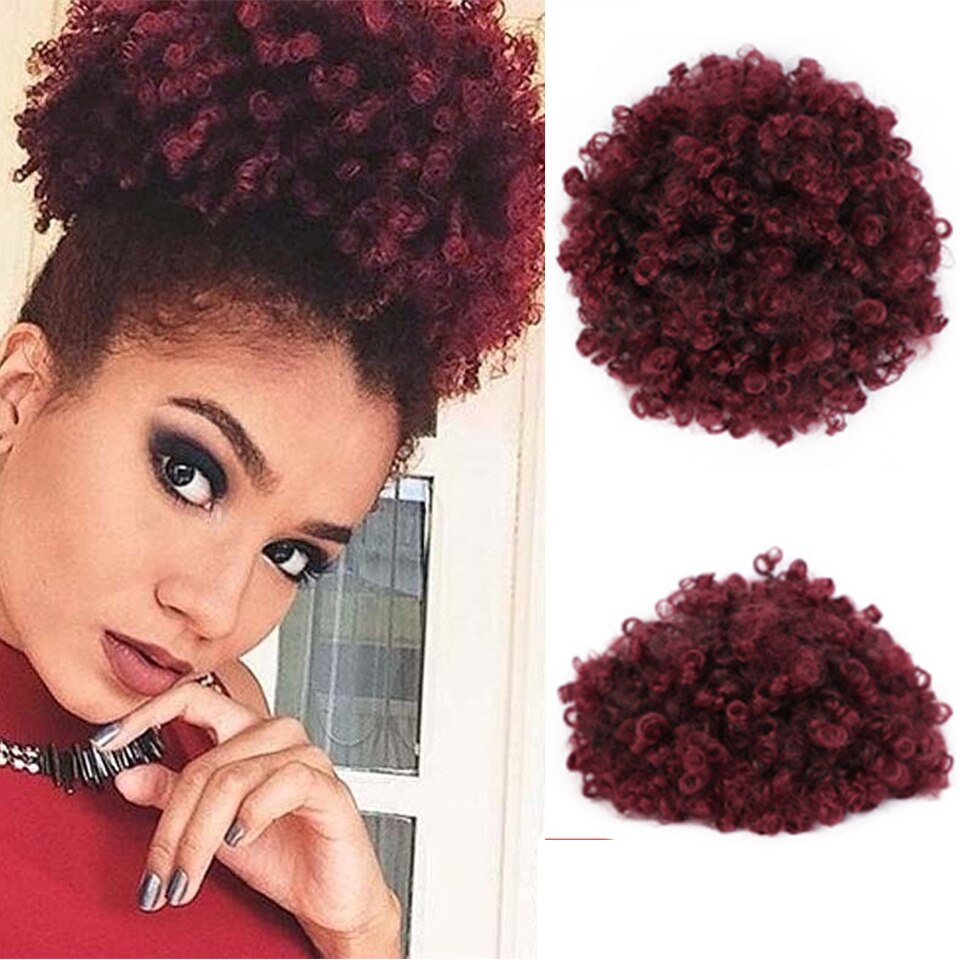 AISIBEAUTY Afro Puff Hair Short Kinky Curly Chignon Hair Extensions Synthetic Puff Afro Bun Wrap Drawstring Hairpiece for Women: P1818-BUG