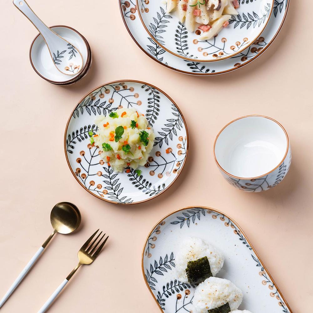 Mdzfsweethome folha veia pintados à mão placa sobremesa macarrão bife salada louça placas de cozimento lasanha pan resistente ao calor