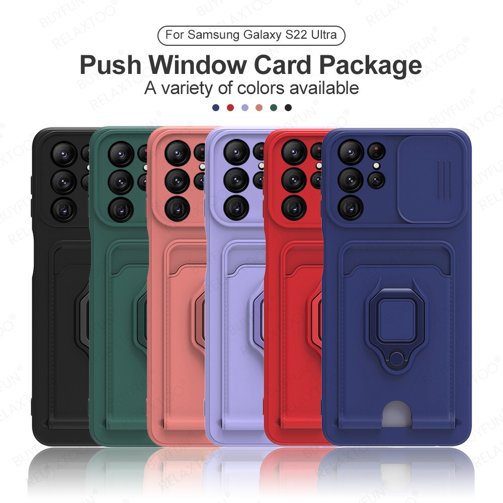 Voor Samsung S22 Ultra Case Push Camera Shockproof Cover Voor SamsungS22 Plus S 22 5G Auto Magnetische Houder Stand card Wallet Fundas