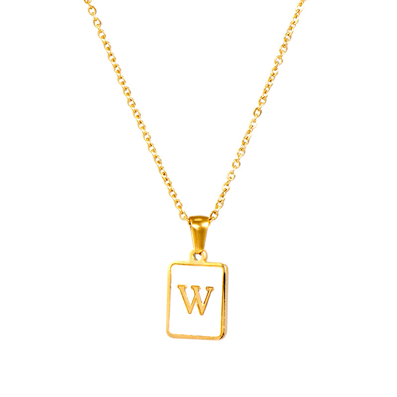 E.B.belle Collar con inicial minimalista de concha de nácar de acero inoxidable sin deslustre, collar con letras chapadas en oro para mujer