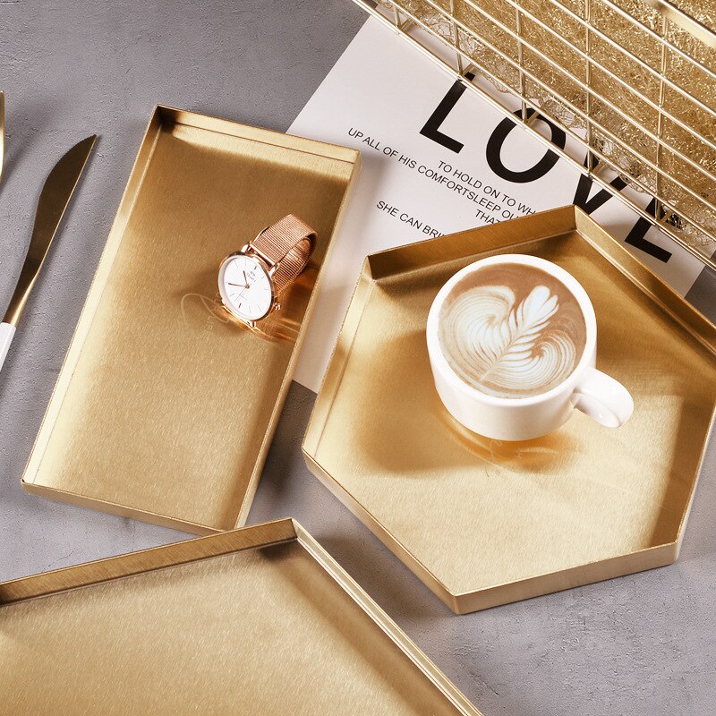 nordisch Goldene Geometrie Edelstahl Ablage Wohnzimmer Schreibtisch Kleinigkeiten Kosmetik Organizer Abendessen Platte Schmuck Regal