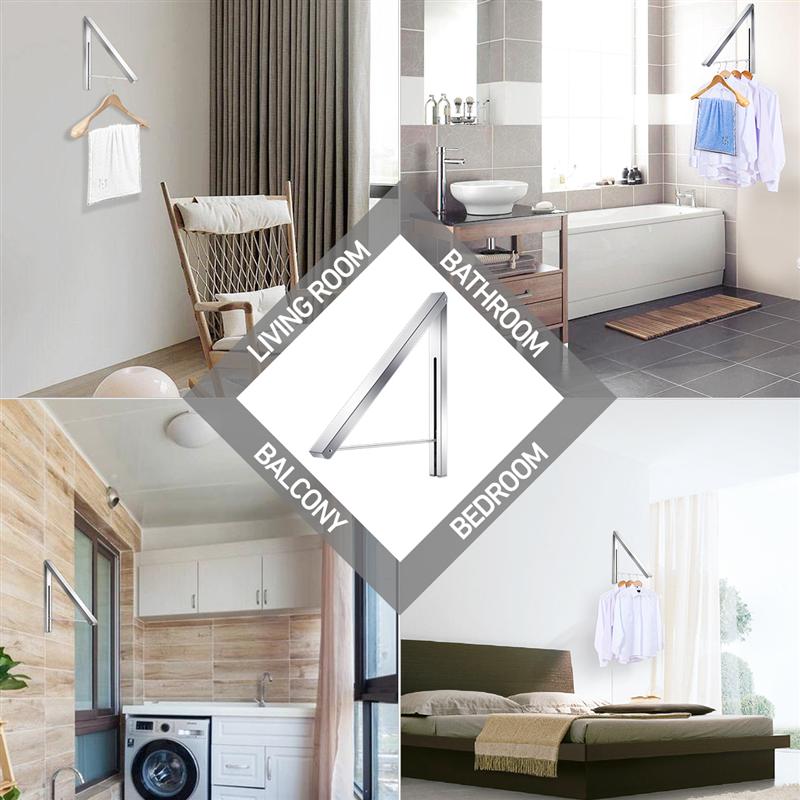 Soporte de pared de aluminio para colgar ropa, colgador de ropa ajustable para organización de lavandería, estante de almacenamiento para armario, colgador de ropa plegable