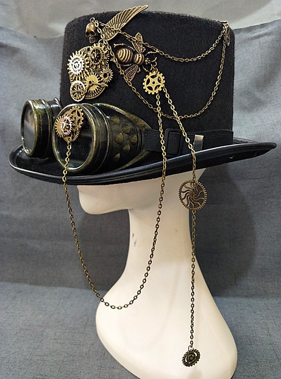 Sombrero de copa de cuero con pinchos para hombre y mujer, sombrero de gótico, accesorios para Festival, Steampunk, Punk, negro