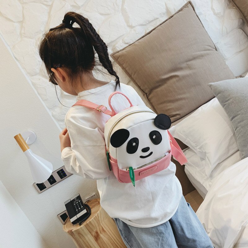 Tegneserie søde panda rygsæk børns skoletasker grundskole pu læder lille rygsæk til piger dejlige dagtasker: Lyserød lille