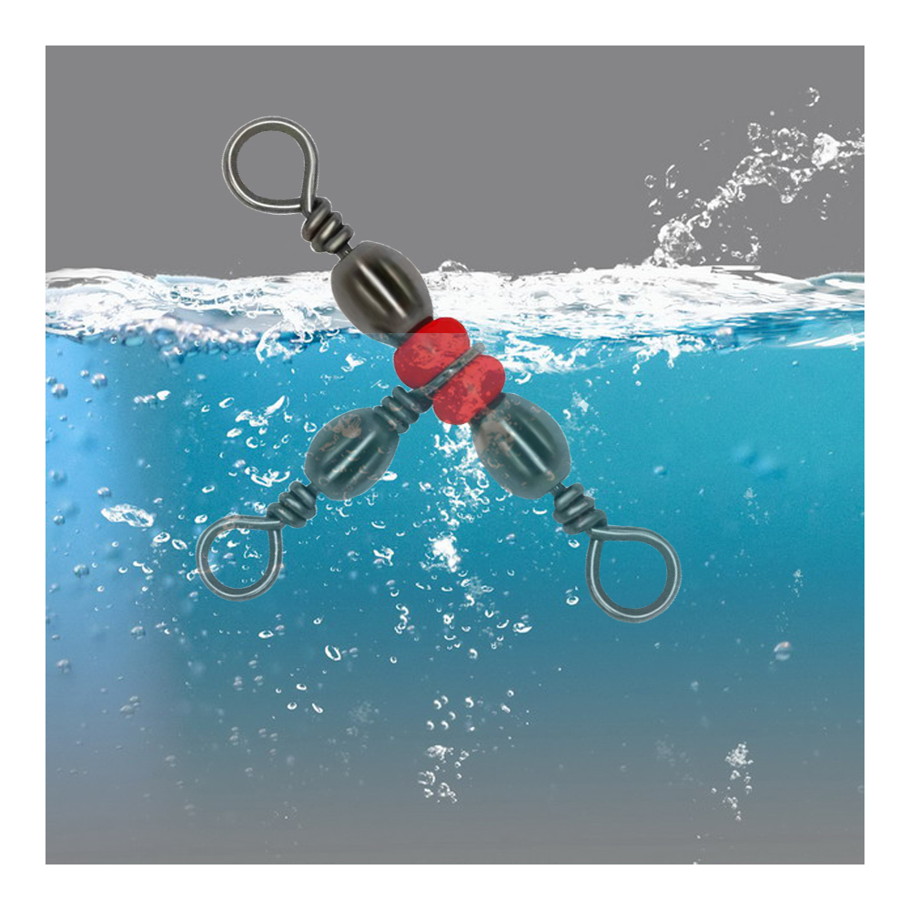 20 stk. japansk trefork flaskeformet tredelt ring 8- -ords ringdeler t-svivel rød perlesvivel fisketilbehør