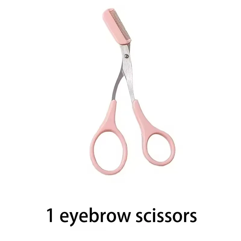 Ciseaux à sourcils pour femmes, avec peigne, coupe-sourcils, grattoir, couteau de coupe, rasoir pour le visage, Kit pour 1/2 pièces: WHITE