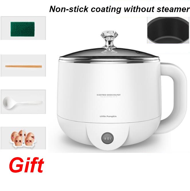 Multifunctional Electric Cooker 220V Heating Pan Electric Cooking Pot Machine Hotpot Noodles Eggs Soup Steamer mini rice cooker: Nonstick without st