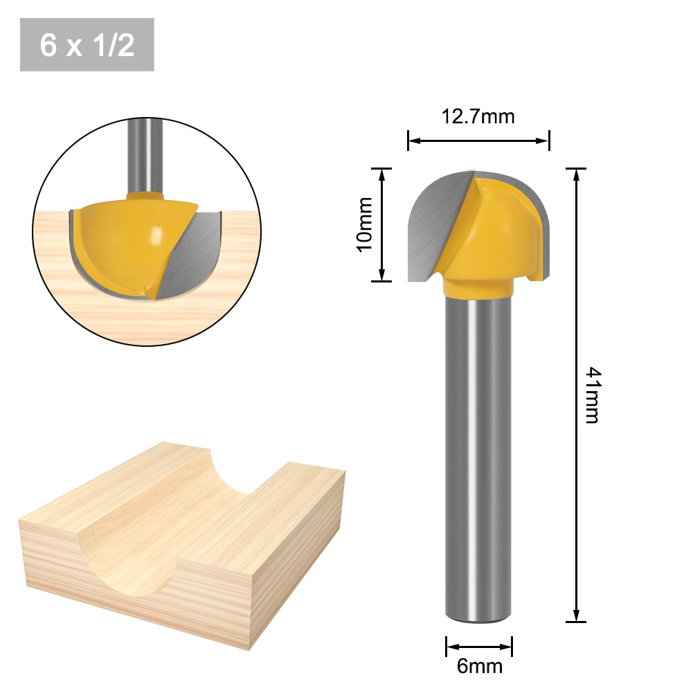 6mm Shank 6,8,12,16,18,20,22mmCNC tools solid carbide round nose Bits Round Nose Cove Core Box Router Bit Shaker Cutter Tools: 6X12.7