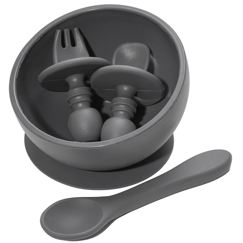 Matériau en Silicone sans BPA bol d'alimentation pour bébé avec ventouse bol alimentaire antidérapant vaisselle d'apprentissage ensemble de vaisselle pour enfants.: Dark grey