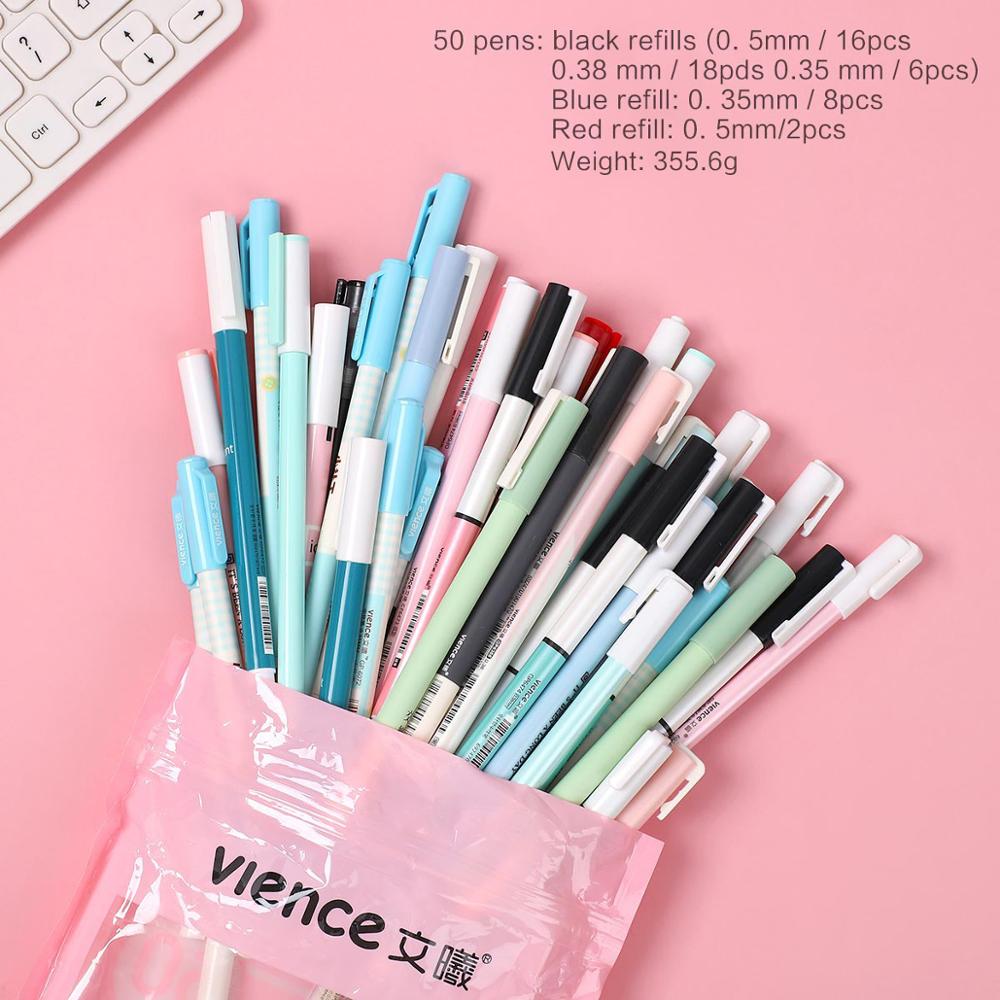 JIANWU 30 uds/50 Uds 0,38/0,5mm conjunto de bolígrafo de Gel de gran capacidad Bullet diario plumas tinta negra penCute Colegio estacionario tela suministros: 75644