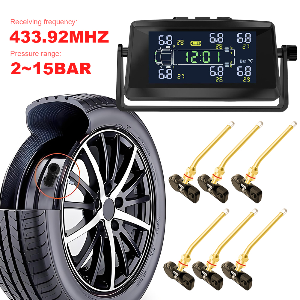 Reifendruckkontrollsystem mit 6 sensoren, usb/Solar--tpms für wohnmobile, anhänger und lkw