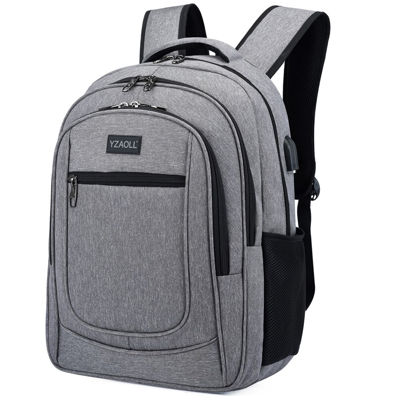 Soperwillton Männer Wasserdichte Rucksack Solide Multifunktions Mann Laptop Rucksack Teenager Bookbag Oxford USB Ladung Reisetaschen: grau