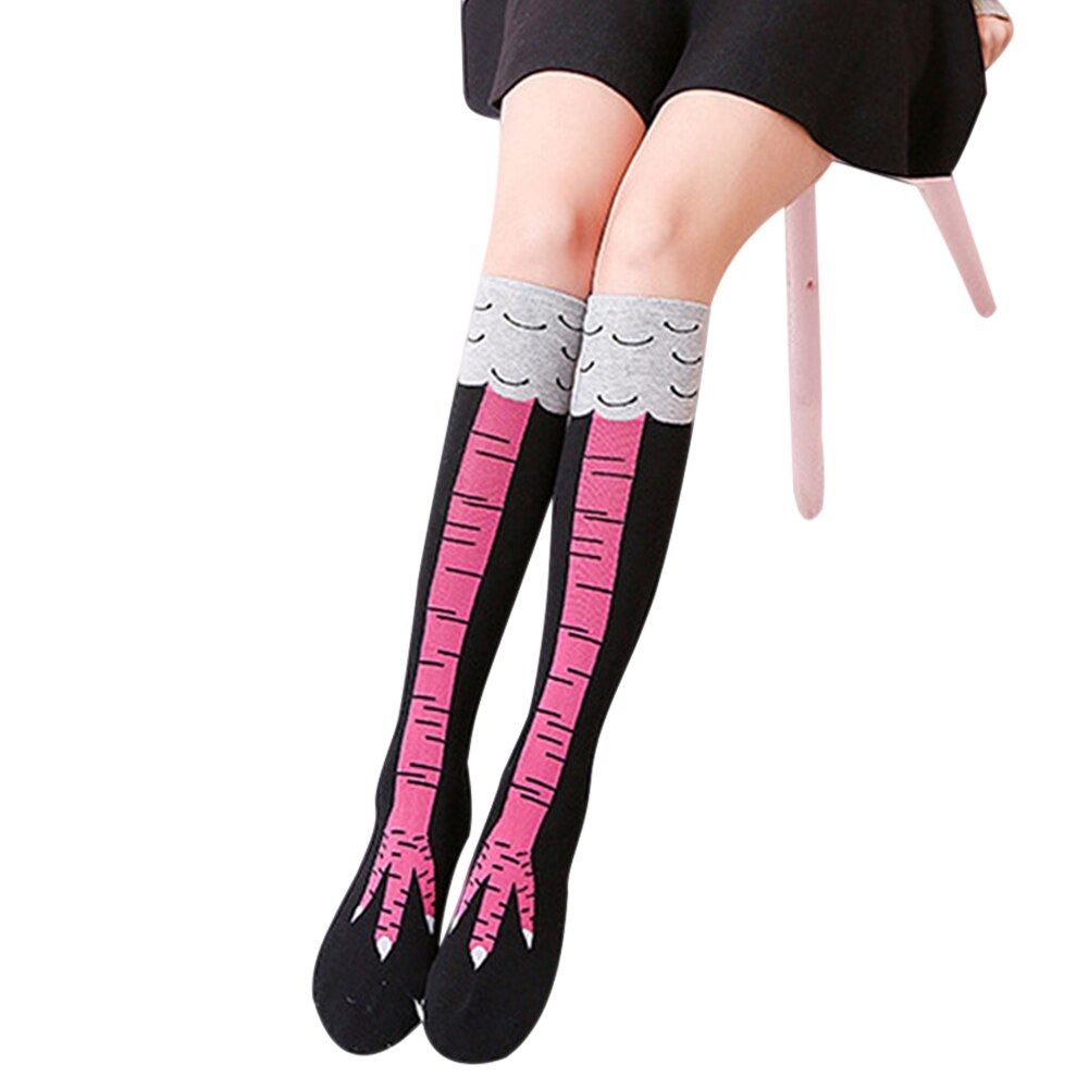 Vrouwen gek grappig kippenpootje klak nieuwigheid knie hoge sokken ademend fitness  h9