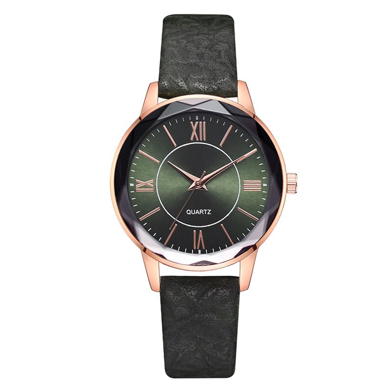 Vintage Quartz Horloge Romeinse Cijfers Wijzerplaat Met Pu Lederen Band NIN668: green