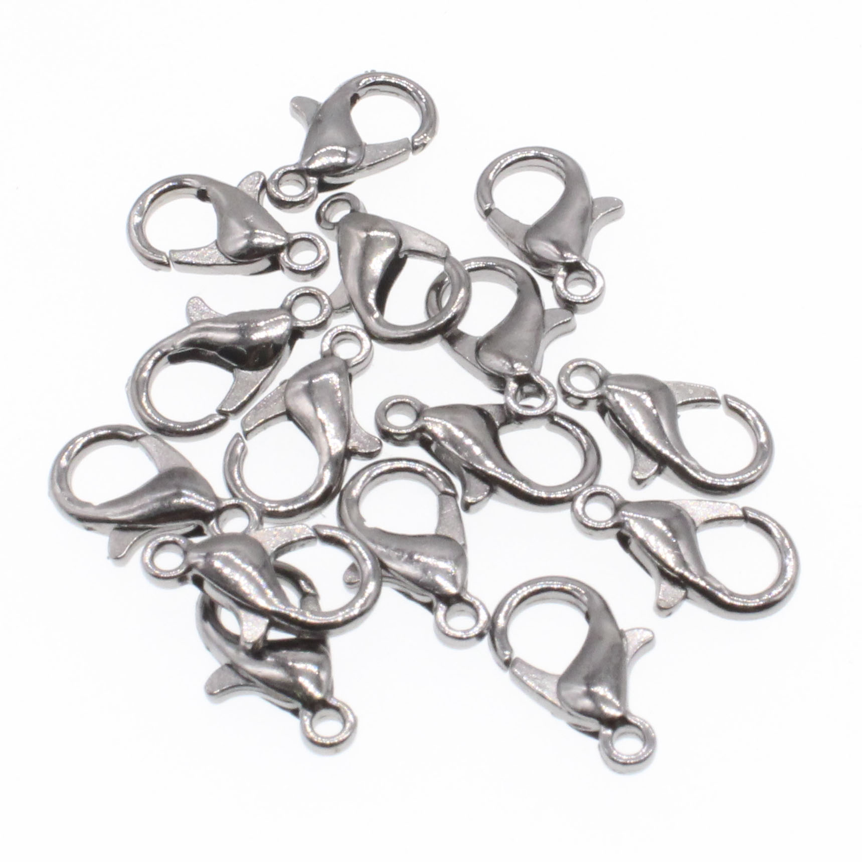 Ganchos de broche de langosta de aleación para collar y pulsera, accesorios de joyería chapados en 9 colores, 10mm/12mm/14mm/16mm/18mm/21mm, DIY: 12 mm / Negro