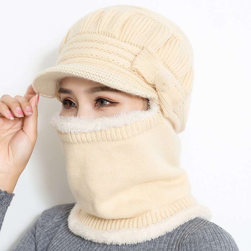 Female Neck Warmer autumn winter Beanies Hats Mask Women Winter Hat Knitted Hats Scarf Set Beanie Ski Caps Woman