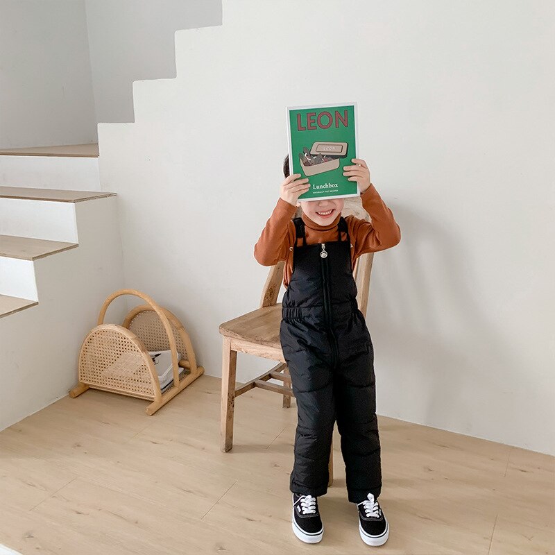Kinderen Winter Warm Overalls Meisjes &amp; Jongens Winter Dikke Broek Katoen Vulling Kids Overalls Voor Meisjes 1-5 Jaar kinderen Jumpsuit: Black / 2T