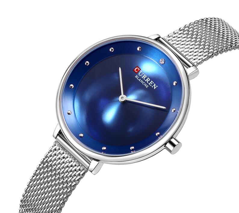 Womens Gold Horloge Mode Strass Quartz Dames Armband Horloges CURREN Vrouwelijke Klok Staal Mesh relogio feminino: silver blue