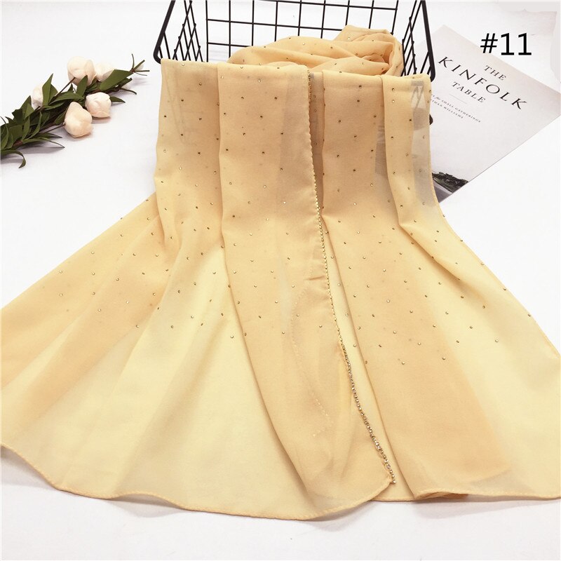 70*180cm Chiffon hijab schal mit perlen femme musulman lange tücher islamischen kopftuch kleidung muslimischen stickerei hijabs: 11