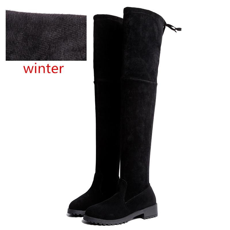 Größe 35-41 Winter Über Das Knie Stiefel Frauen strecken Stoff Oberschenkel Hohe sexy Frau Schuhe Lange Bota Feminina zapatos de mujer #66: Winter Schwarz / 38