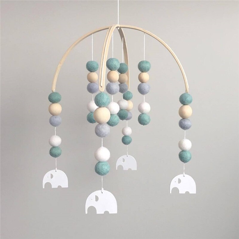 INS Nordic Wooden wool ball wind chimes Newborn Baby Bed Room Decor Photography Props Baby Bedroom Decoration Pacify Toy