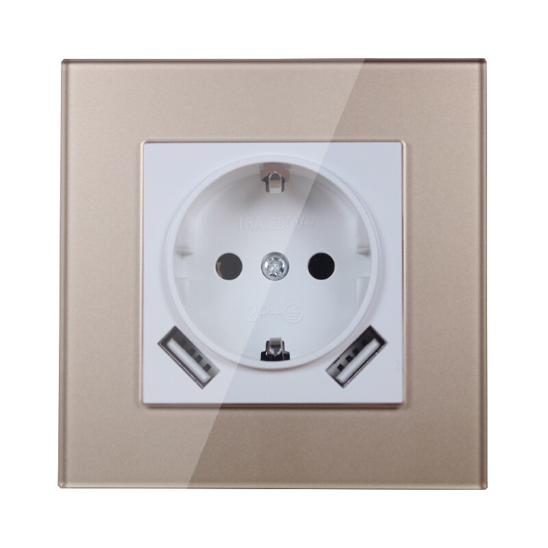 Usb Stopcontact Lader Dubbele Usb-poort 5V 2A Usb Enchufes Para Pared Outlet Zilver acryl LLDG-02