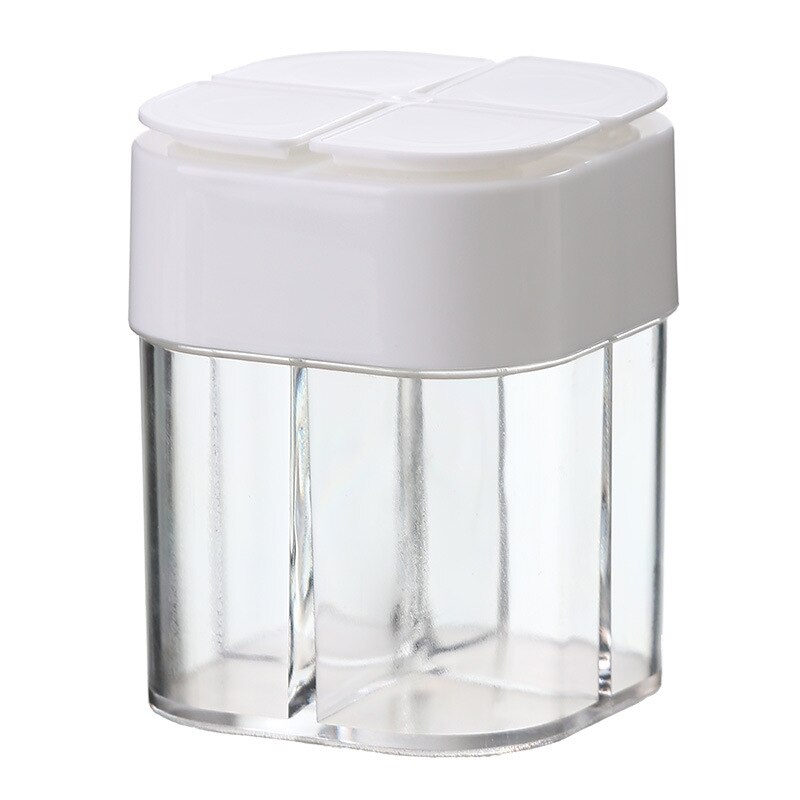 4 in 1 Household Seasoning Bottle Plastic Flap Salt Pepper Shaker Tank Sealed Moisture-Proof Jars For Spices Kitchen Supplies: White