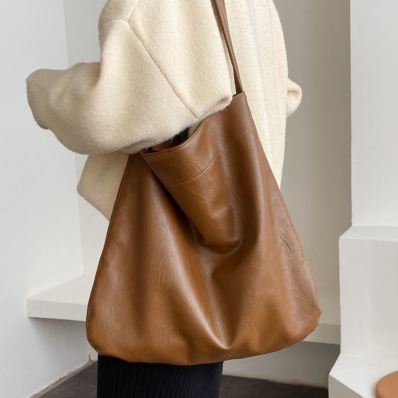 Vrouwen Tas Schoudertassen Tote Bag Hoge Capaciteit Handtas Portemonnee Pu Lederen Mode Alle-Match Eenvoudige Effen Kleur: Brown