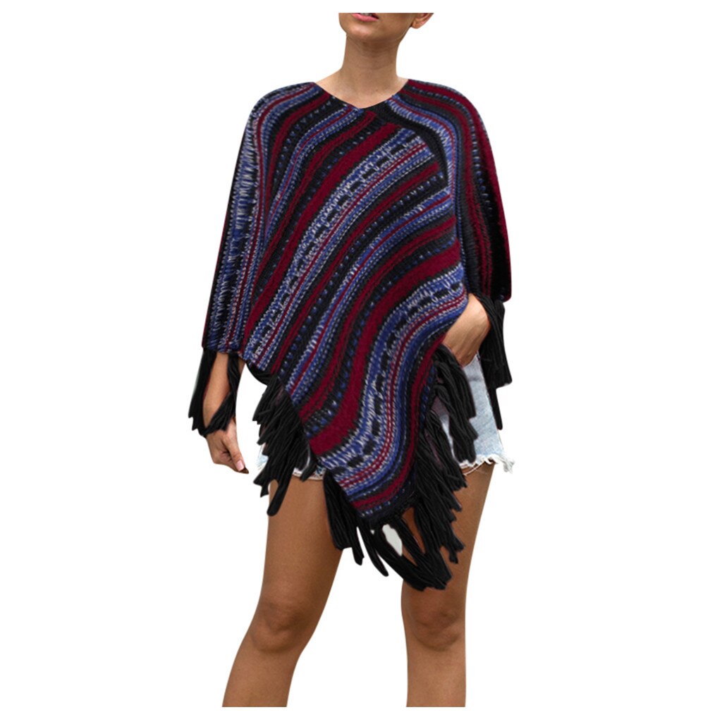 Vrouwen Winter Gebreide Cashmere Poncho Capes Shawl Vesten Trui Jas: Rood