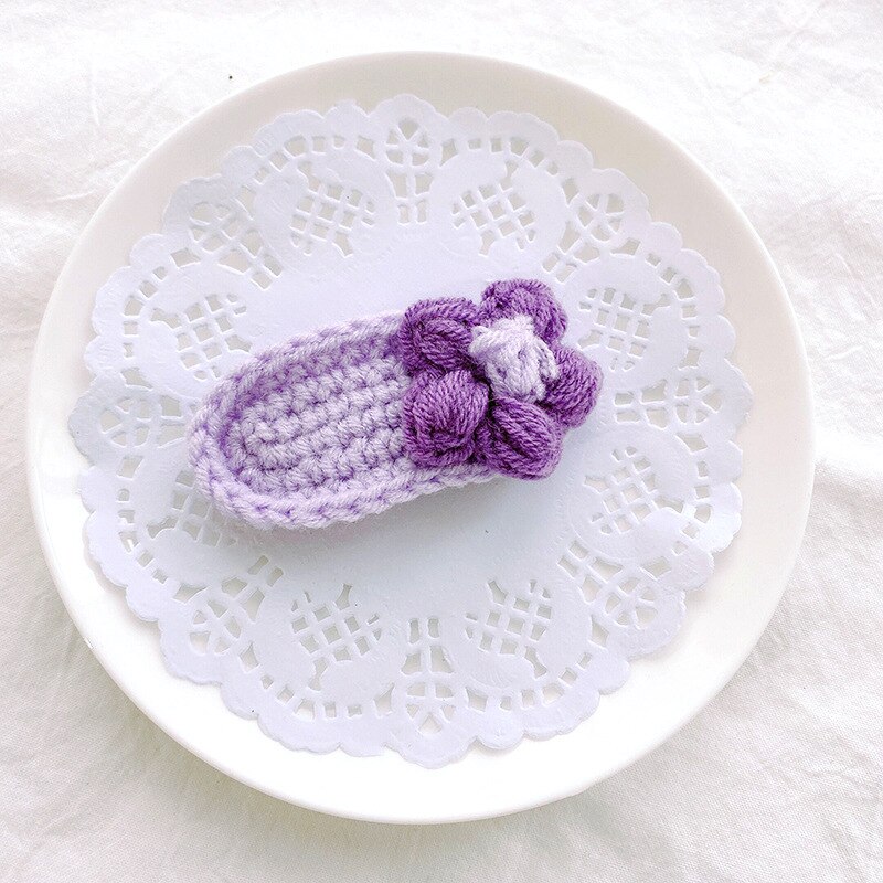 Horquillas con lazo de flores para bebé, pinzas para el pelo de lana tejidas a mano, accesorios para el cabello de niña pequeña, accesorios para el invierno: 4