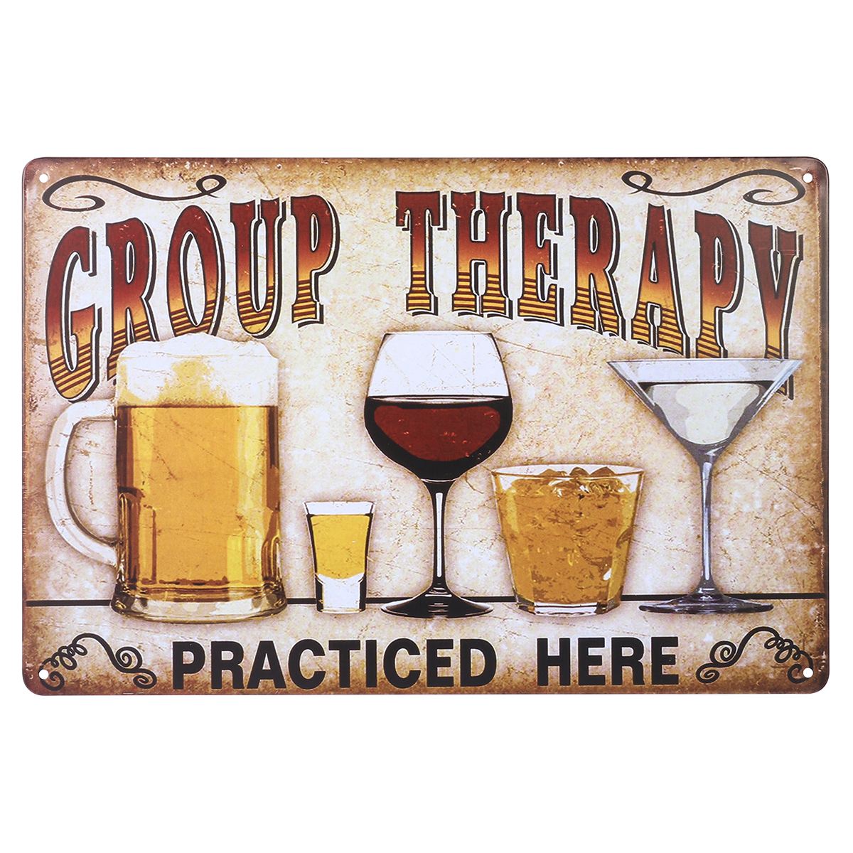 Targa In Metallo Retrò – Group Therapy Practiced Here, 30,5x20,3 Cm, Per Bar E Pub, Decorazione Da Parete Vintage
