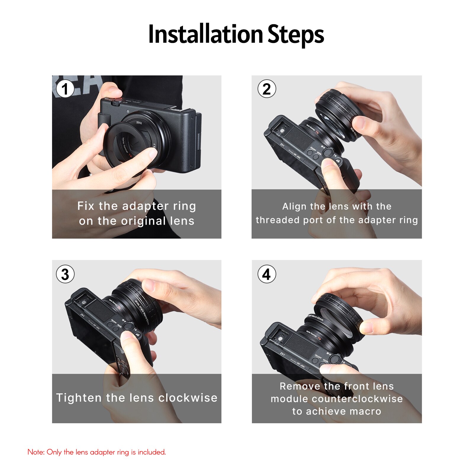 Ulanzi Camera Lens Mount Adapter Lens Adapter Ring Replacement for Ulanzi WL-1 2-in-1 Wide Angle to Mount for Sony ZV1 Camera