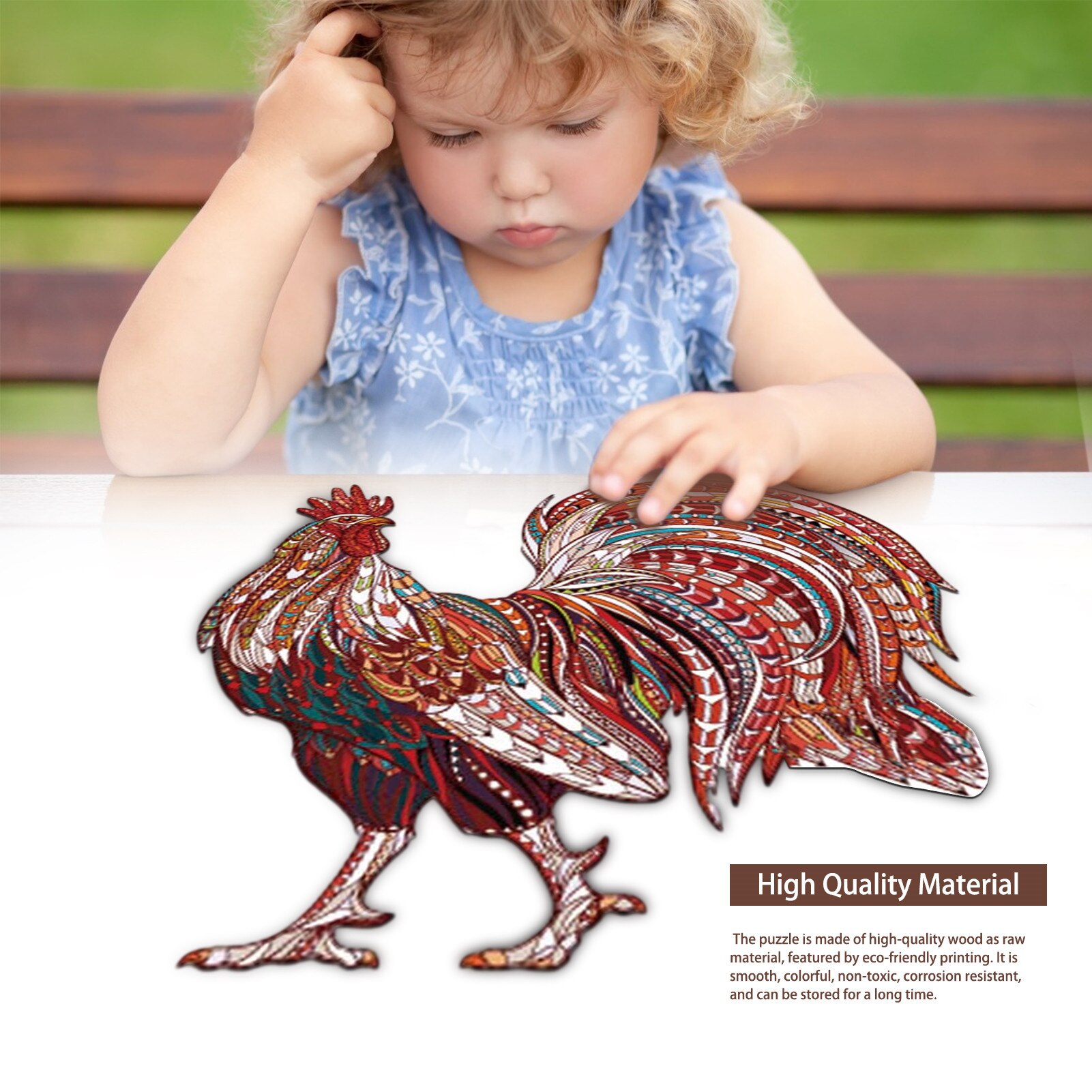 Unique Shape Rooster Puzzle Premium Wood Jigsaw Puzzle Fun Puzzle Game Exercise Concentration Perseverance For Children Adults