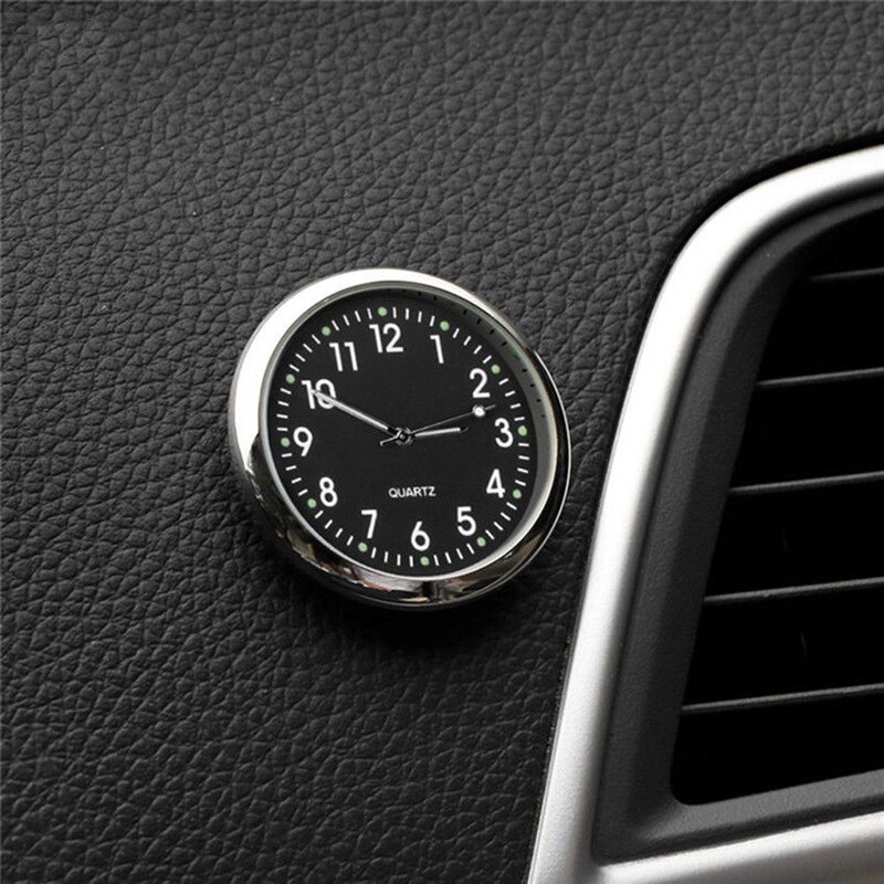 Mini bil stick-on ur lomme kvarts ur bil dekorative lysende analoge ur med selvklæbende til bilbåd dekoration: Sort a