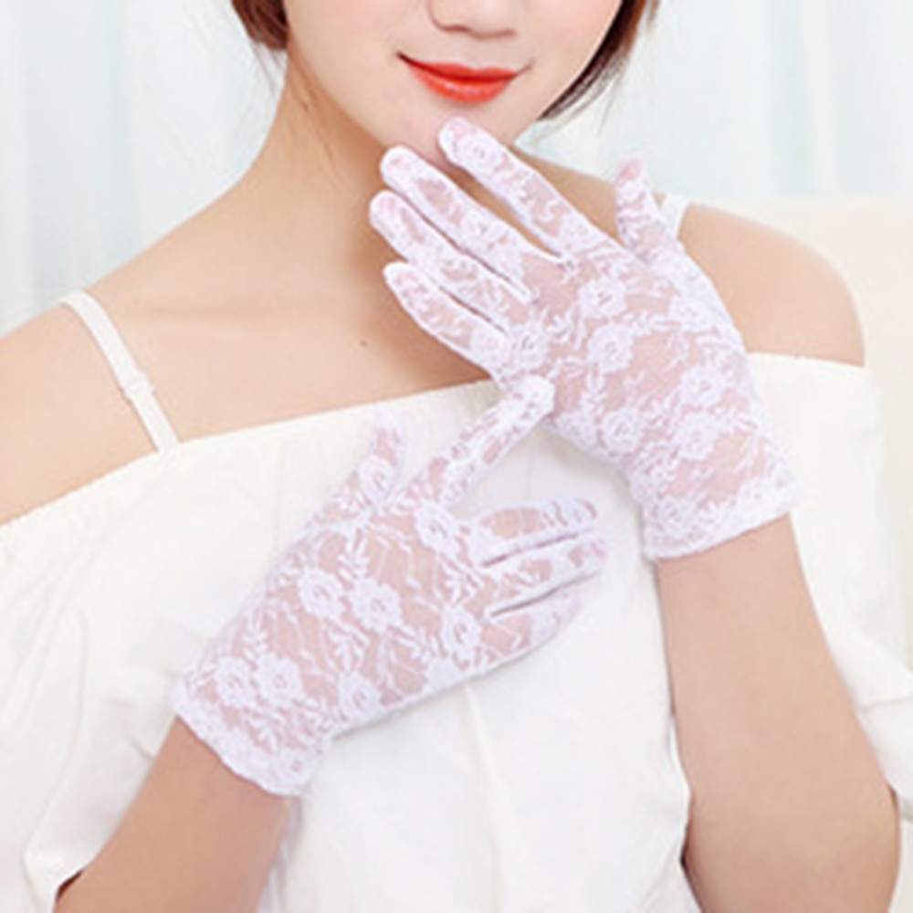 Guantes cortos blancos y negros para boda, guantes De novia para dedo para mujer, guantes De encaje De novia, accesorios De novia