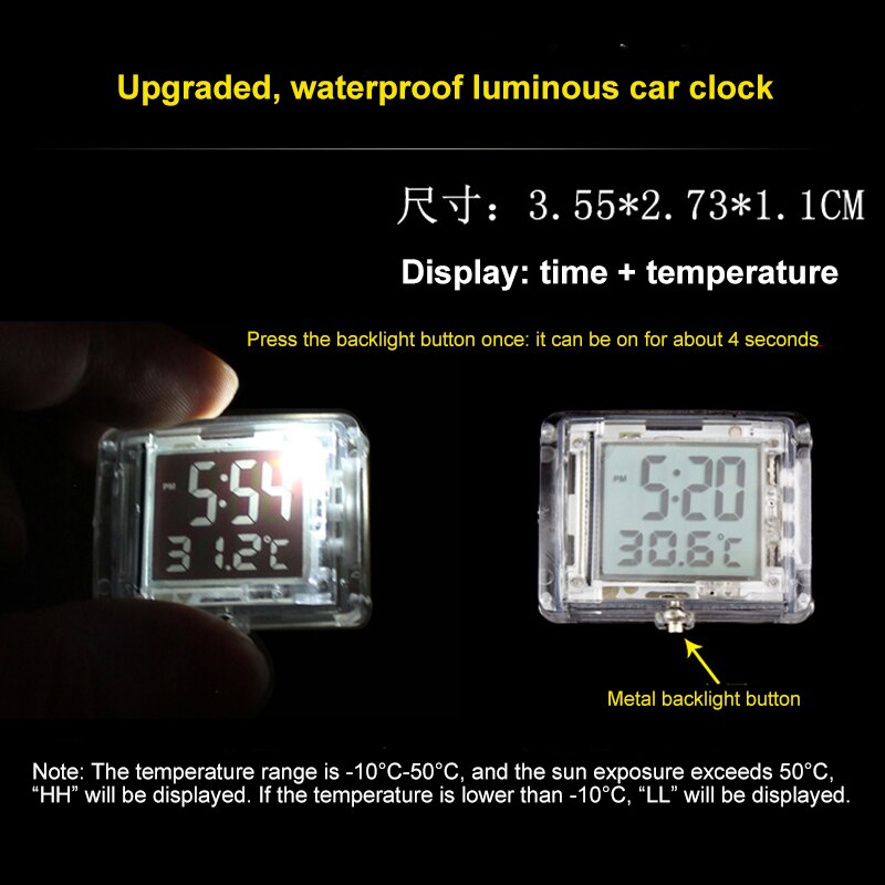 Car clock car dashboard clock mini digital watch moto watch digital clock waterproof Watch Luminous motorcycle digital