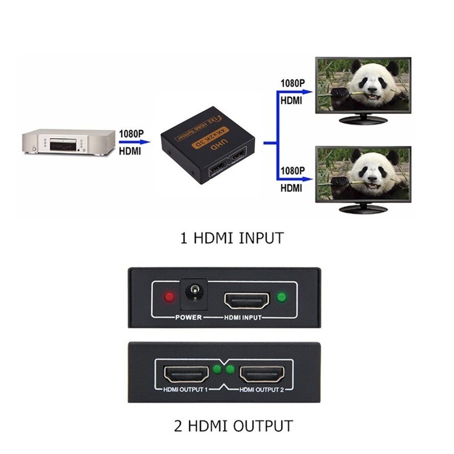 4K 1x2 HDMI-compatible Switch 1x2 Splitter HDMI-compatible Port Auto Switcher Support 3D Full HD1080P for DVD pc HDTV